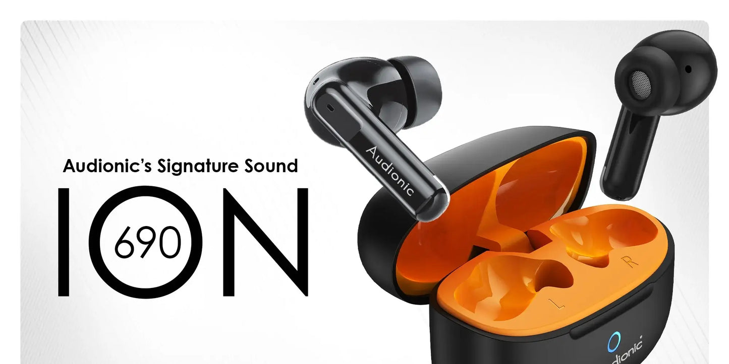 Audionic Airbud 690 ION Wireless Earbuds – Bluetooth 5.4, Quad Mic ENC & Gaming Mode