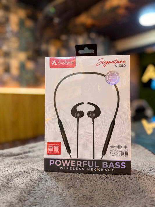 Audionic Signature S-350 Bluetooth Neckband – 25H Playtime, ENC & Fast Charging